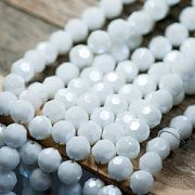 Бусина, непрозрачная, граненая, стекло, цвет белый перламутровый, 8 мм