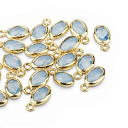 Подвеска металл "Эллипс", позолота/св.голубой, 9x4.5x2 мм