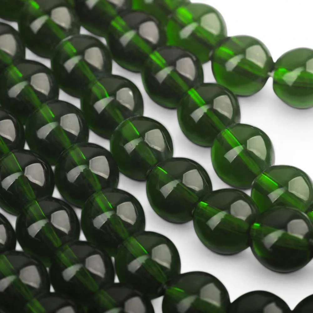 бусина, стекло 8, цвет зеленый темный, 8 мм