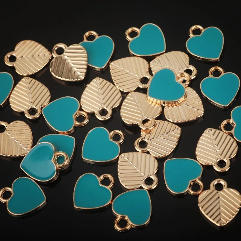 подвеска металл "сердечко", эмаль, цвет тиффани, 12x10x2 мм