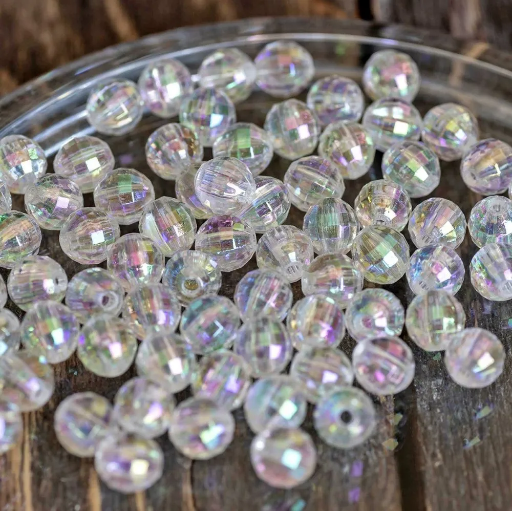 бусина, акрил 6, граненая, цвет прозрачный радужный, 6 мм