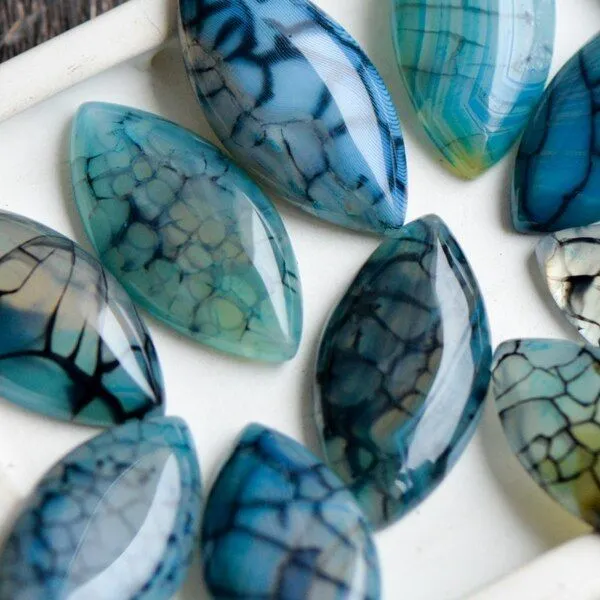 кабошон агат бразильский, лошадиный глаз, цвет синий, 38-40x19-20x6-7 мм