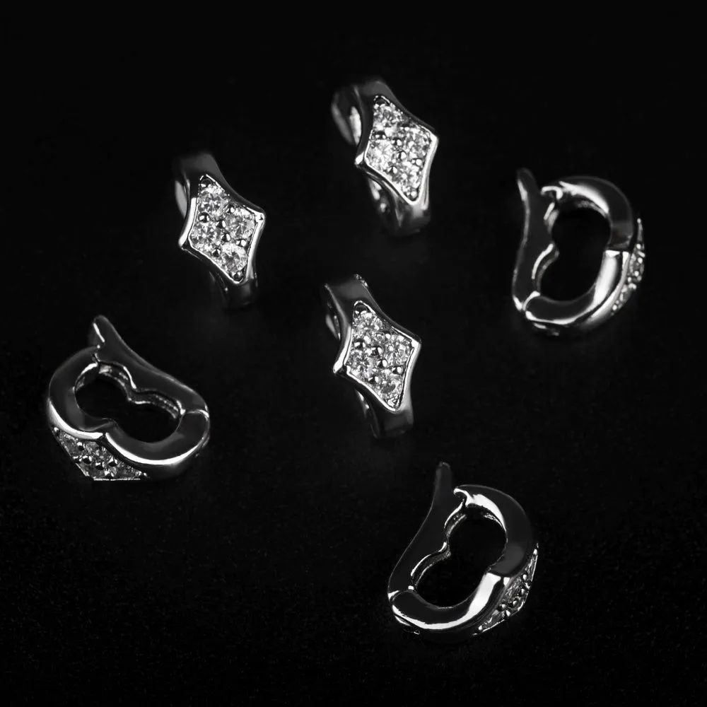 замок для украшений "ромбо", покрытие платина/циркон, 10x5.5x8 мм