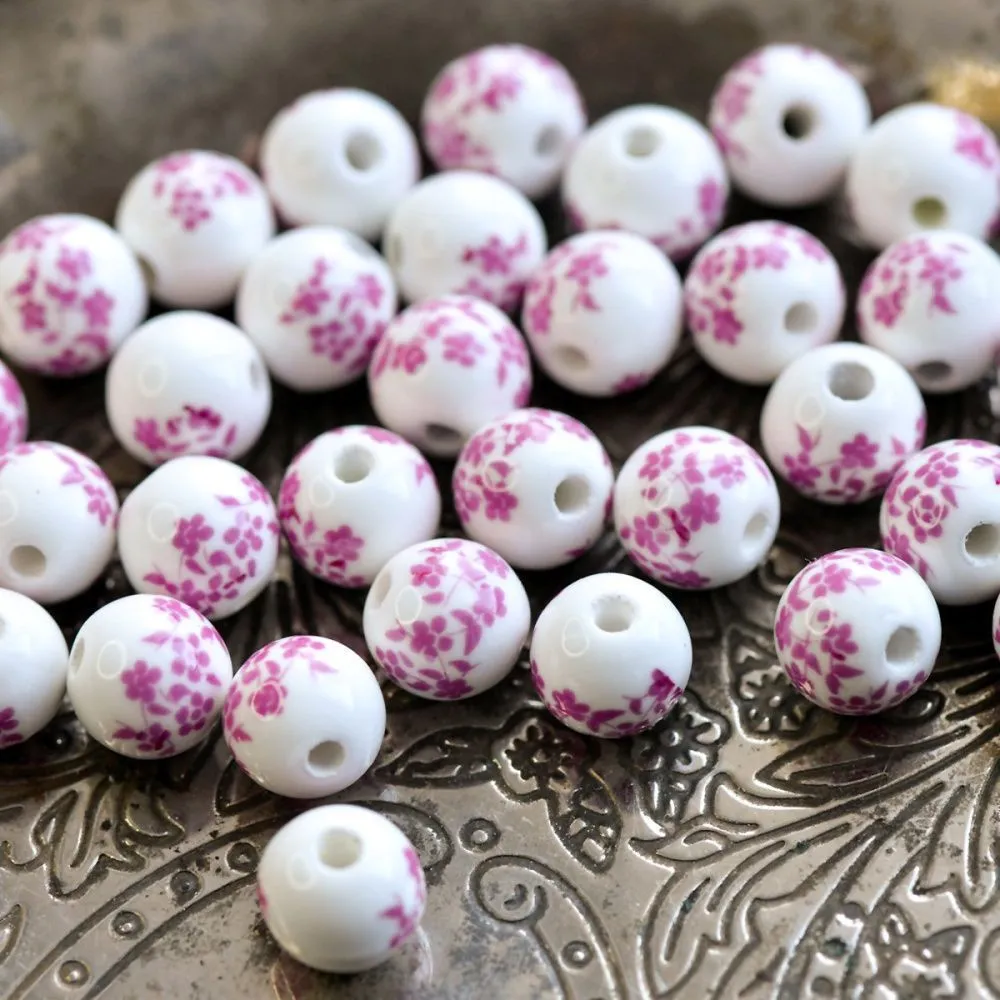 бусина, керамика "сакура", цвет бело-розовый, 10 мм