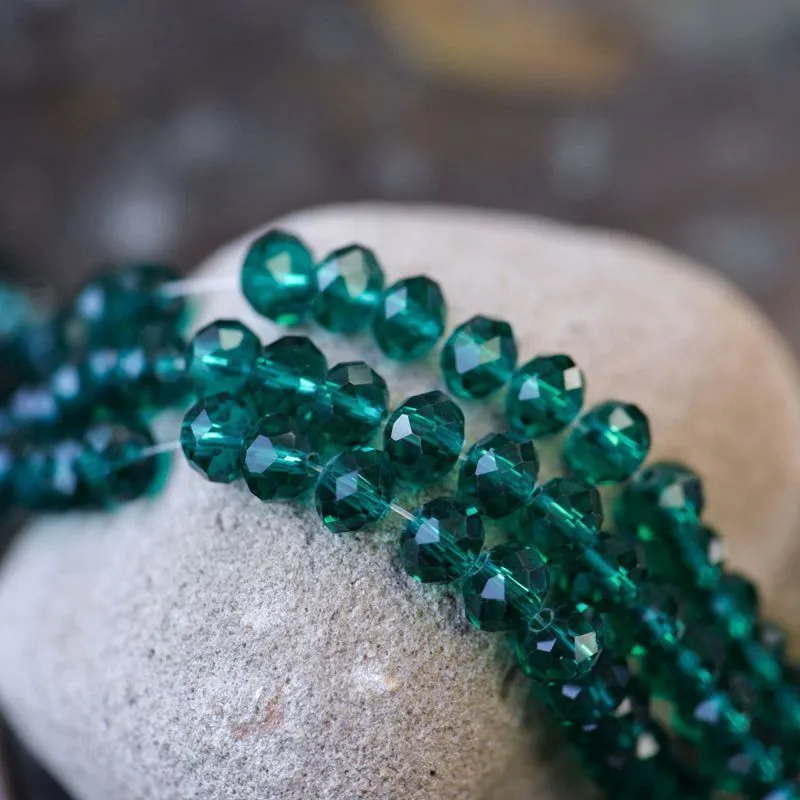 бусина, стекло абакус 8, граненая, цвет сине-зеленый, 8х6 мм