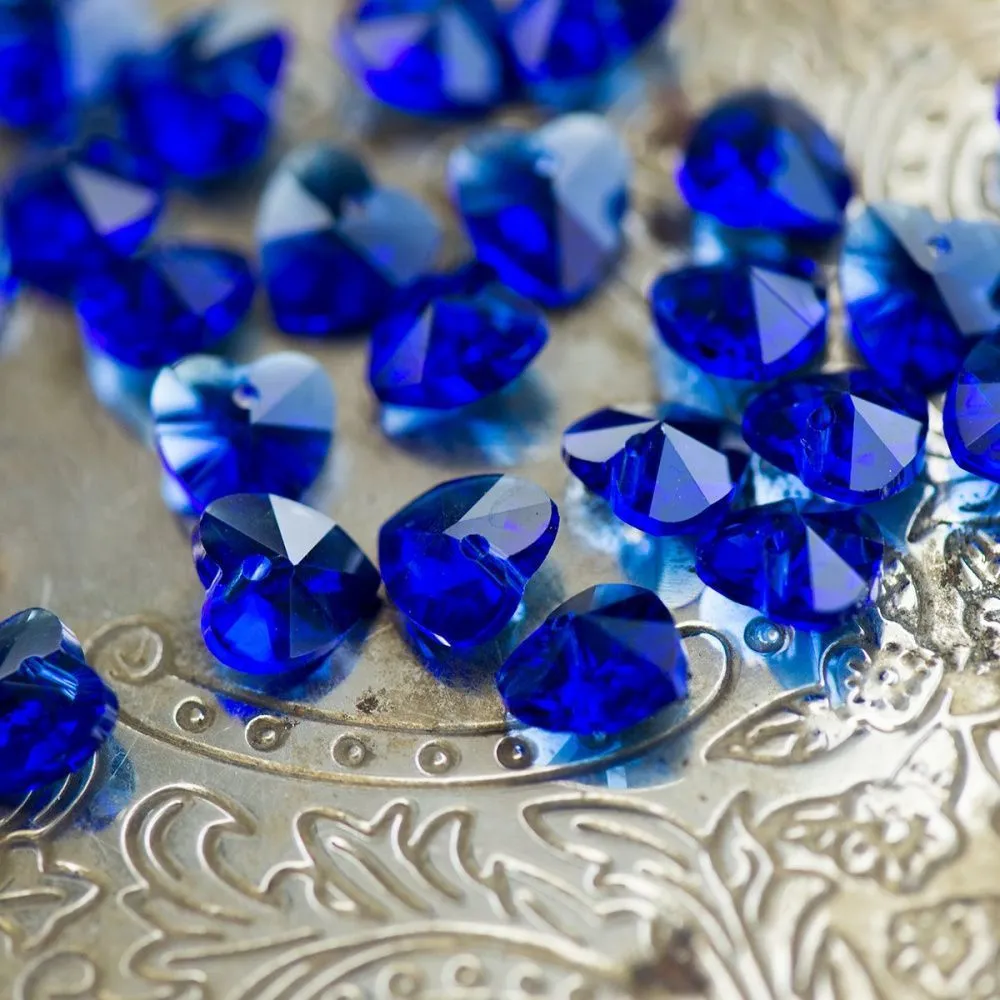 подвеска стеклянная "сердце", граненая, цвет синий, 10х10х5 мм