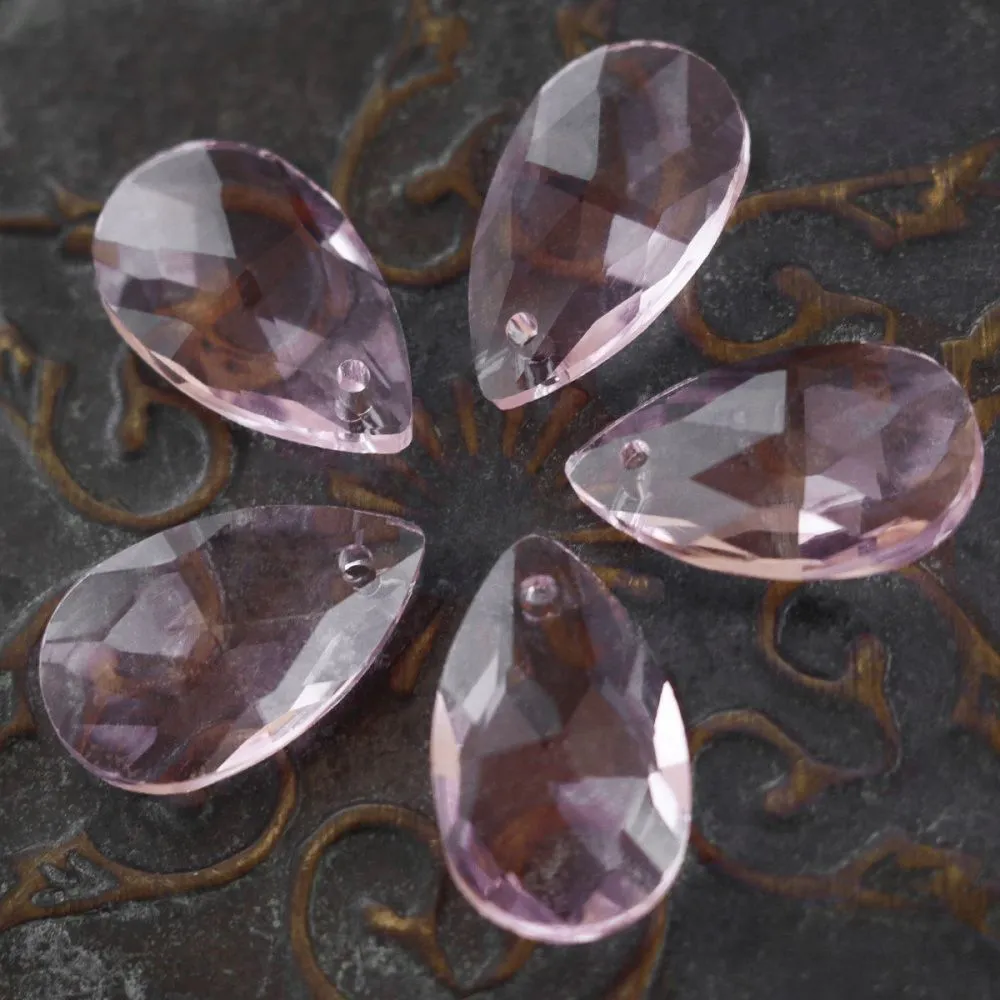 подвеска стеклянная "капля", граненая, цвет розовый, 22х13 мм