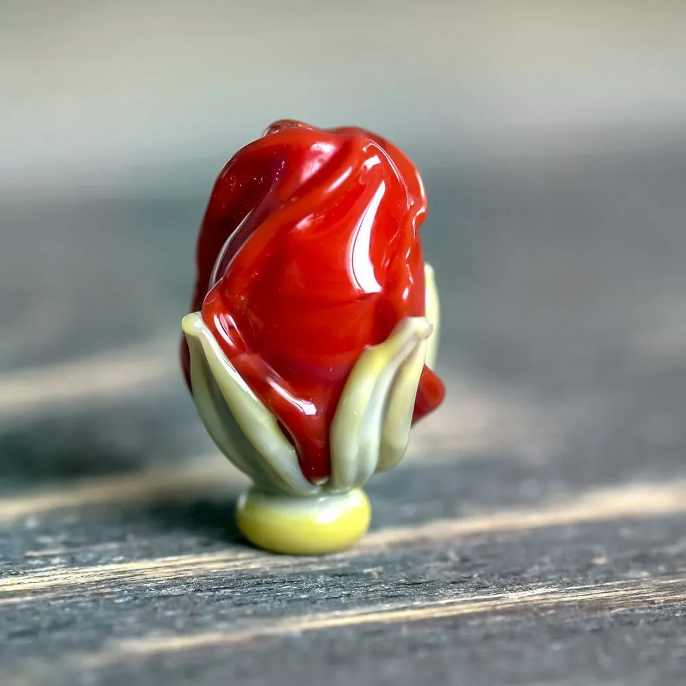 бусина, мурано "розовый бутон", красный, 15-16х10-11 мм