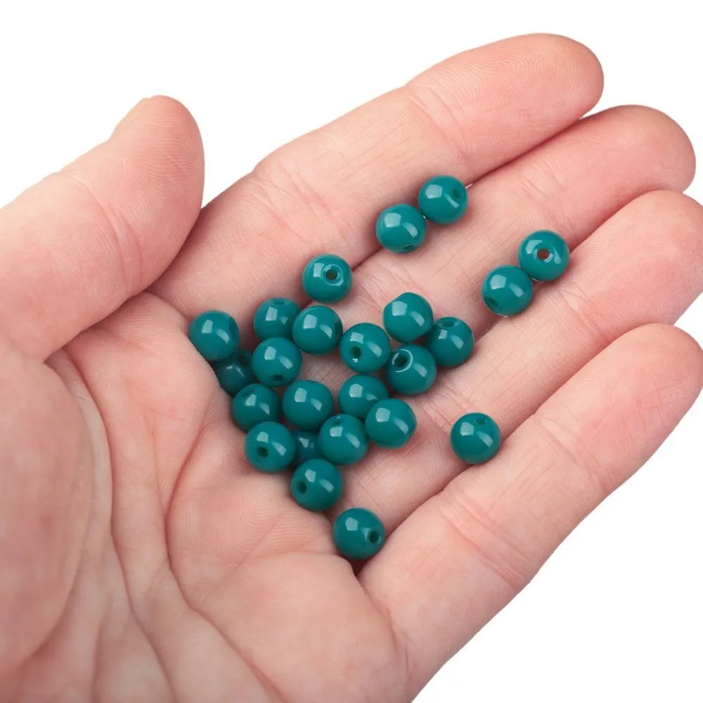 бусина, стекло 6, цвет темно-бирюзовый, 6 мм