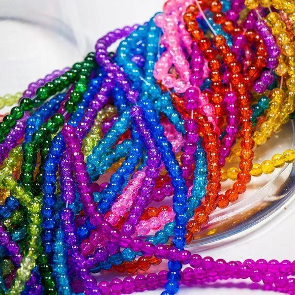 бусина, стекло "кракле", цветовой микс, 4 мм (уп 50 +/-5 шт)