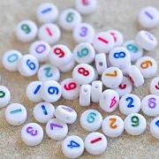 Бусина, акрил "Цифры", плоская, цвет белый/цветной микс, 7x3.5 мм