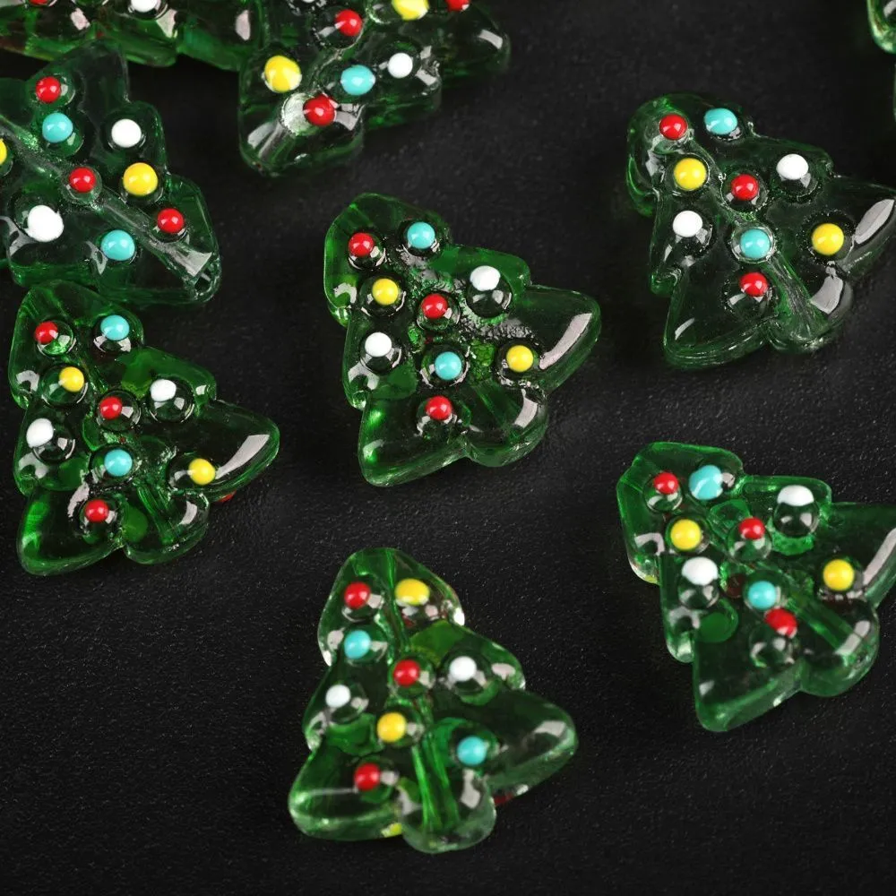 бусина, лэмпворк "ёлочка новогодняя", стекло, цвет зеленый, 16.5x15x7.5 мм
