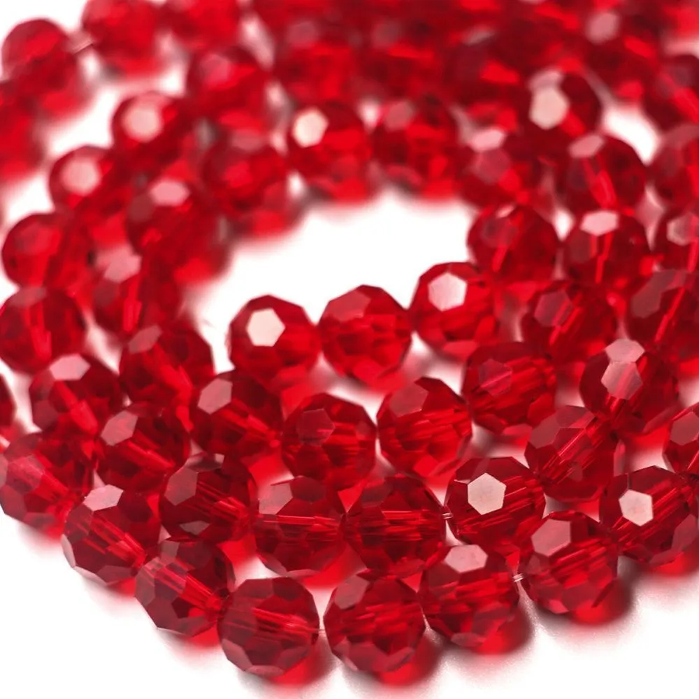 бусина, стекло 8, граненая, цвет красный, 8 мм