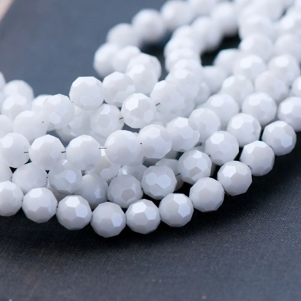бусина, непрозрачная, граненая, стекло, цвет белый перламутровый, 8 мм