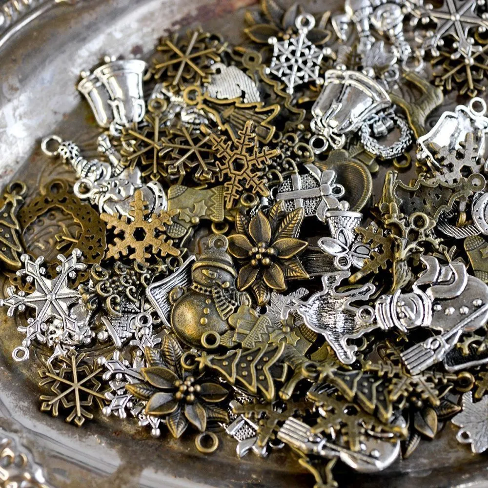 микс металлический из подвесок "новый год", цветовой и размерный микс (уп 20 г)