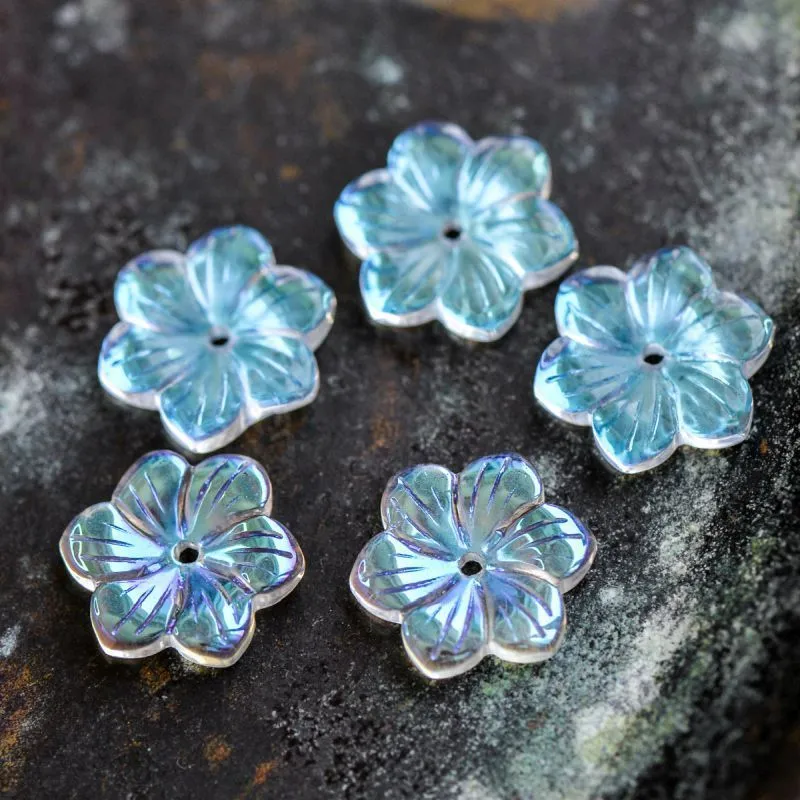 бусина "гепатика", стекло, цвет прозрачный ав, 15x13.5x3.5 мм