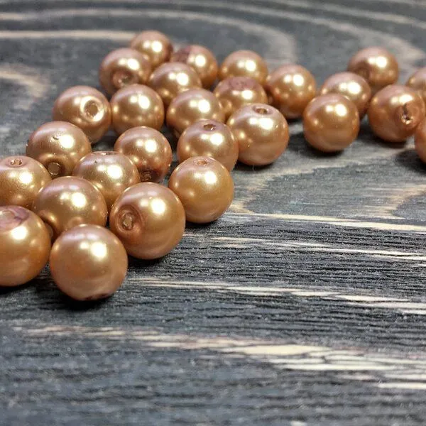 бусина, имитация жемчуга, стекло 8, цвет светло-оранжевое золото, 8 мм (уп 20 шт)