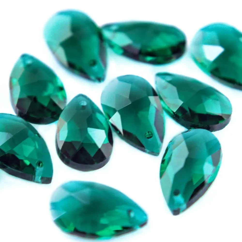 подвеска стеклянная "капля", граненая, цвет сине-зеленый, 22х13 мм