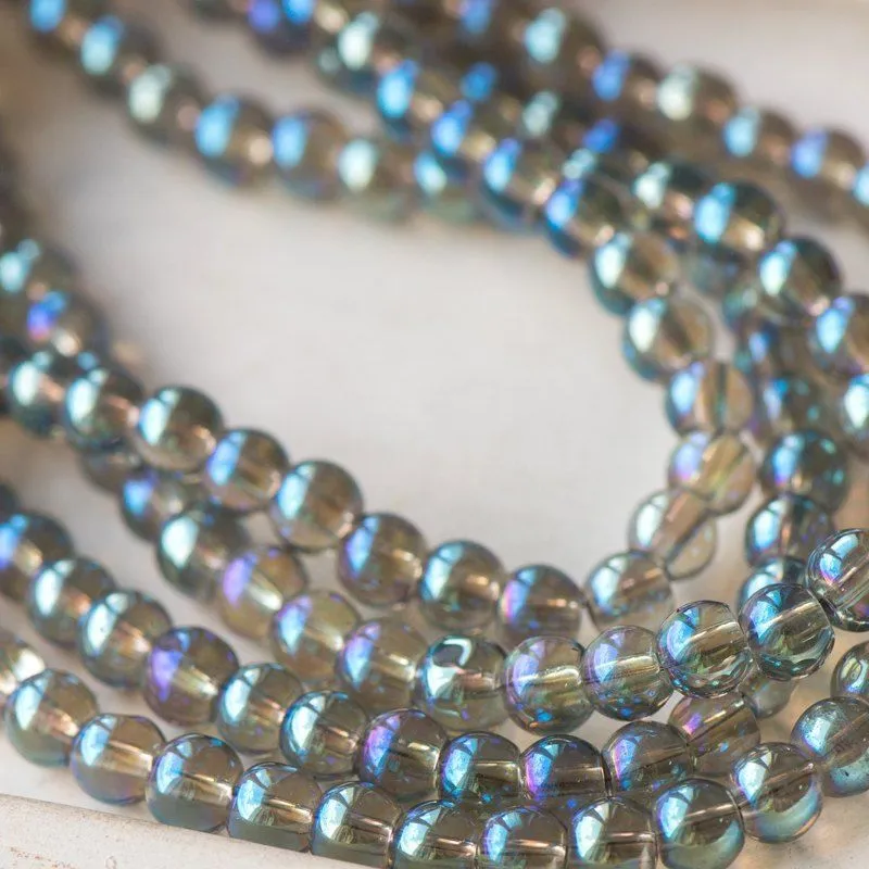 (им)бусина, стекло 6, цвет темно-голубой радужный, 6 мм