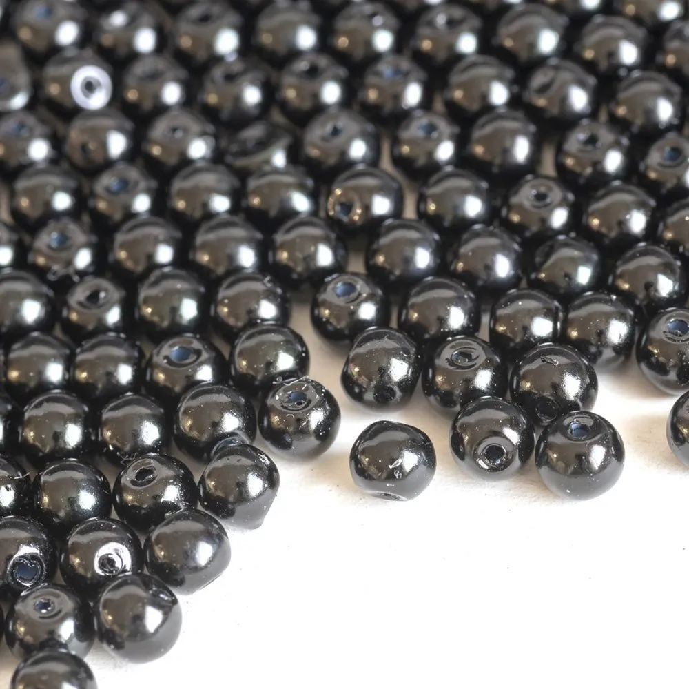 бусина, имитация жемчуга, стекло 4, цвет черный, 4 мм (уп 50+/-5 шт)