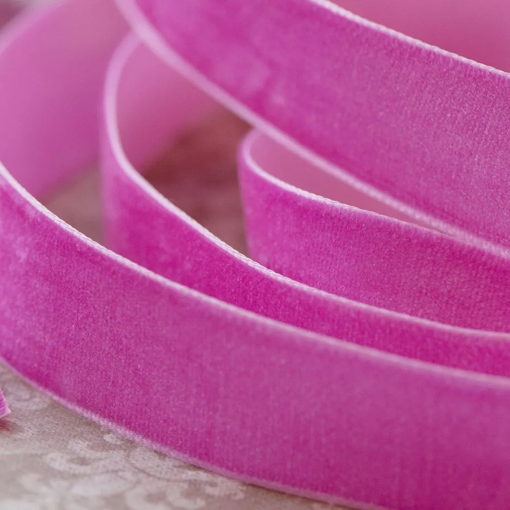 лента, бархат, цвет яркий розовый, ширина 19 мм ленты