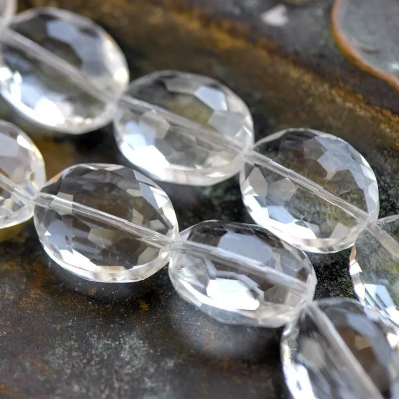 бусина, стекло овальная, граненая, цвет прозрачный, 20x16x10 мм