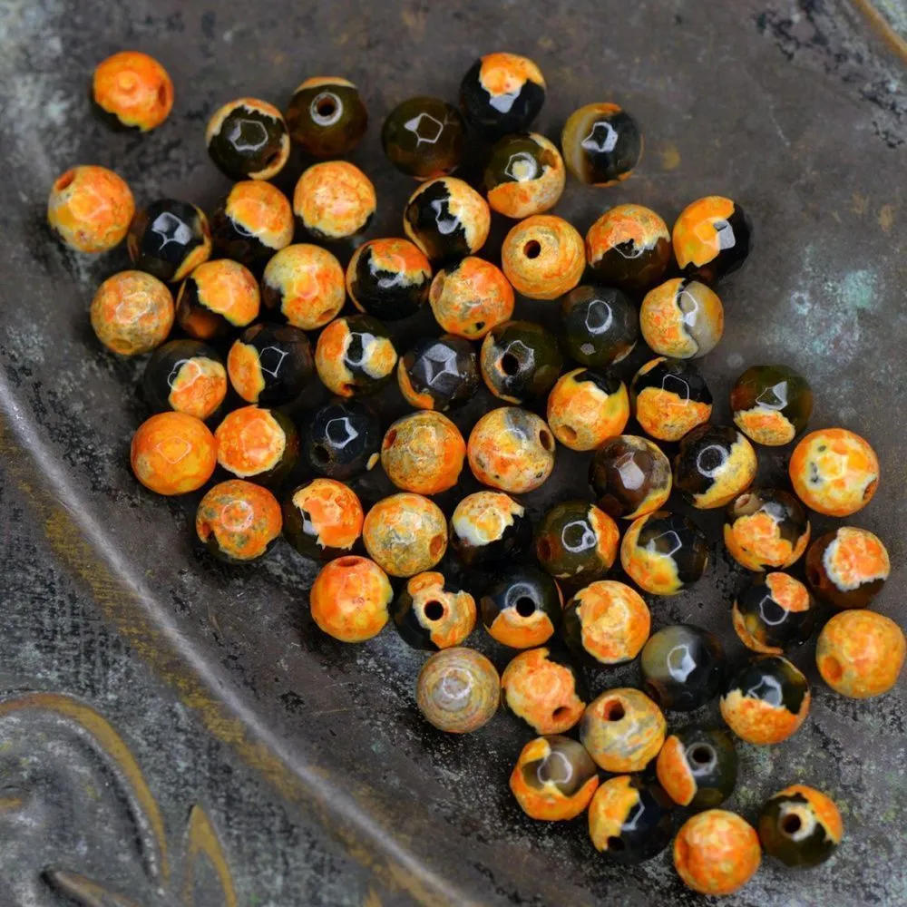 бусина агат 6, граненый, цвет желтый/черный, колорир., 6 мм (стренд 18 шт.)