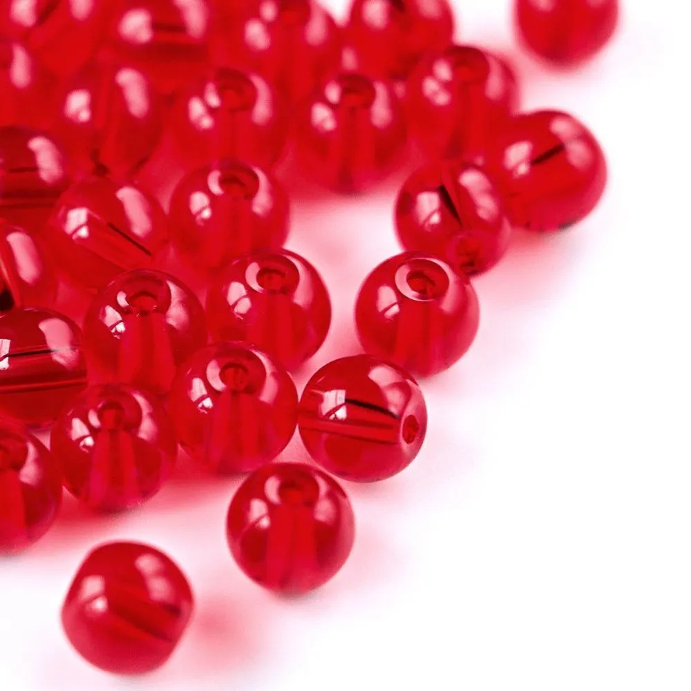 бусина, стекло 6, цвет алый, 6 мм