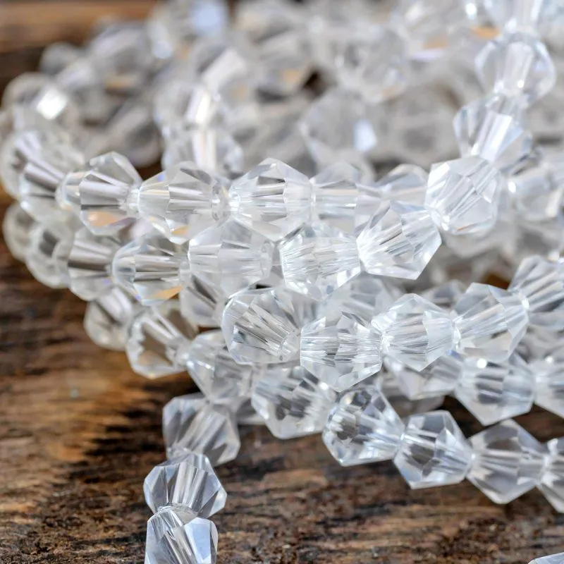 бусина, стекло биконус, цвет прозрачный, 4 мм (уп.30+/-5 шт)