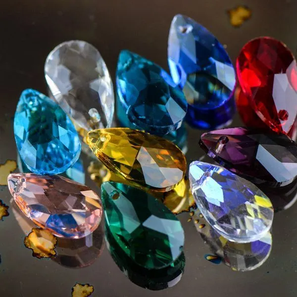 подвеска стеклянная "капля", граненая, цветовой микс, 9х16 мм