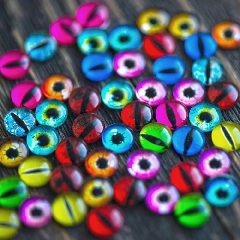 кабошон стеклянный "глазки", с принтом, 8х3 мм