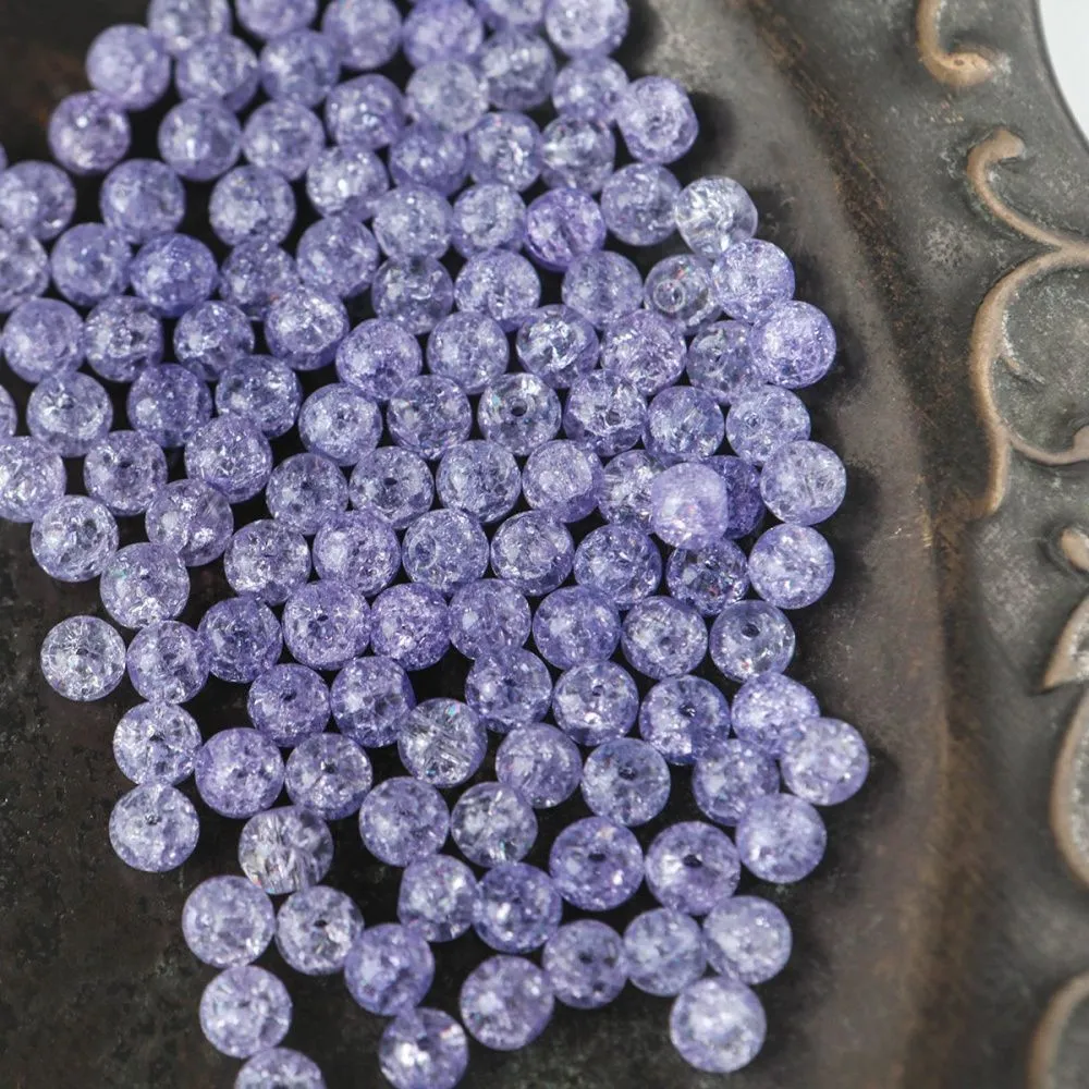 бусина, стекло "кракле", цвет сиреневый, 6 мм