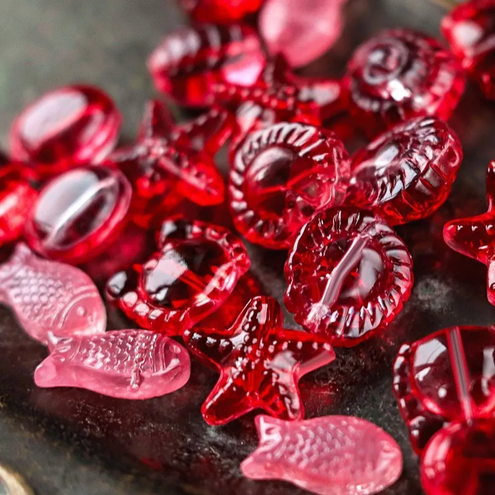 набор бусин "океан", цвет красный, набор 25 шт