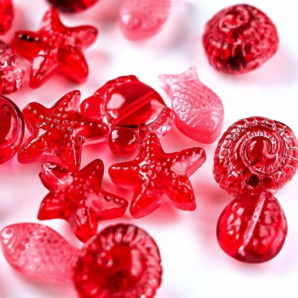 набор бусин "океан", цвет красный, набор 25 шт