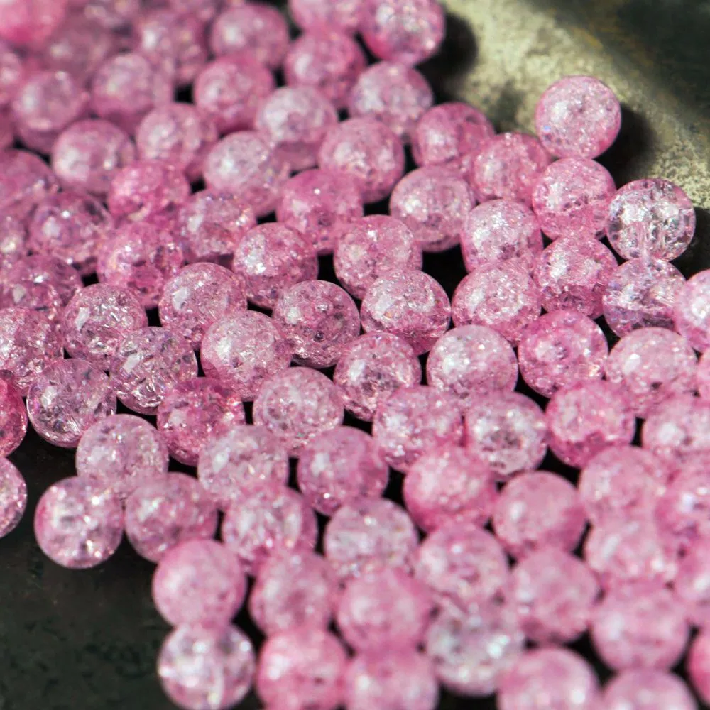 бусина, стекло "кракле", цвет теплый розовый, 6 мм