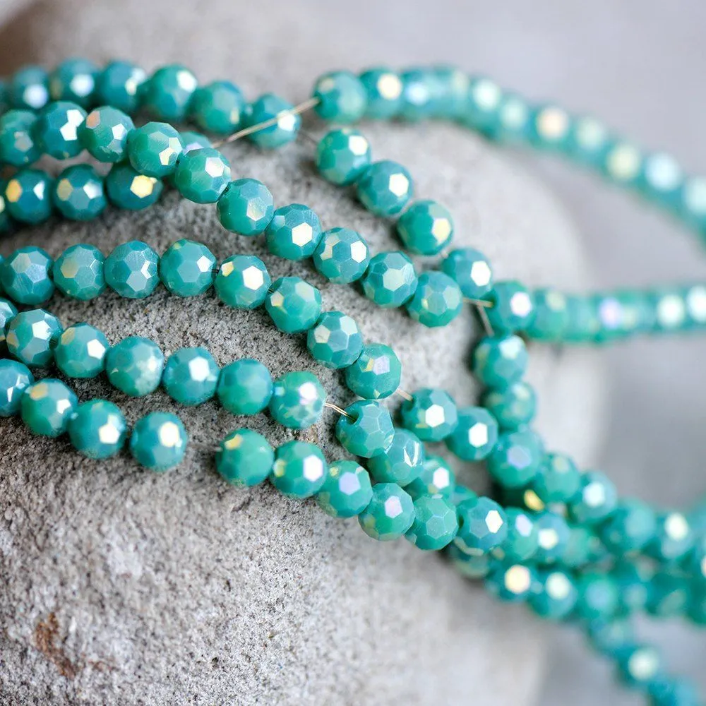 бусина, непрозрачная, граненая, стекло, цвет бирюзовый перламутровый, 4 мм (уп 50+/-5 шт)