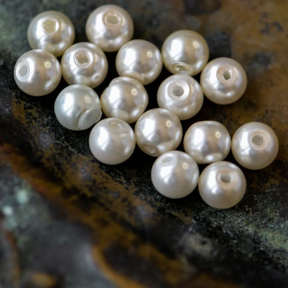 бусина, имитация жемчуга, стекло 6, цвет белый античный, 6 мм