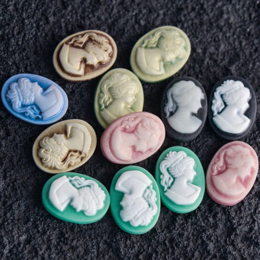 кабошон акриловый "камея", цветовой микс, 13х18 мм