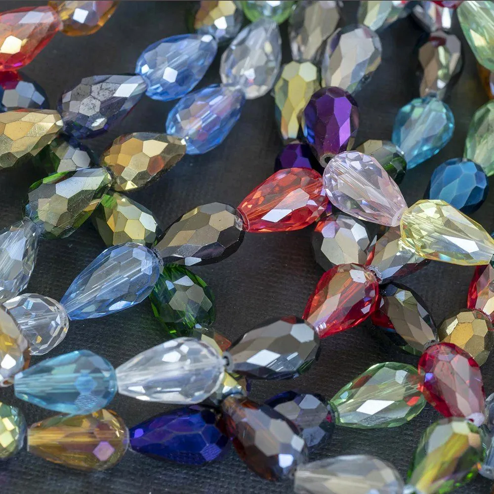 бусина "капля", граненая, стекло, цветовой микс, 15х10 мм