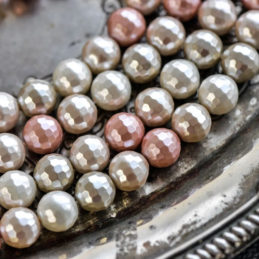 ракушечный жемчуг круглый, "граненый", розовый микс, 10 мм