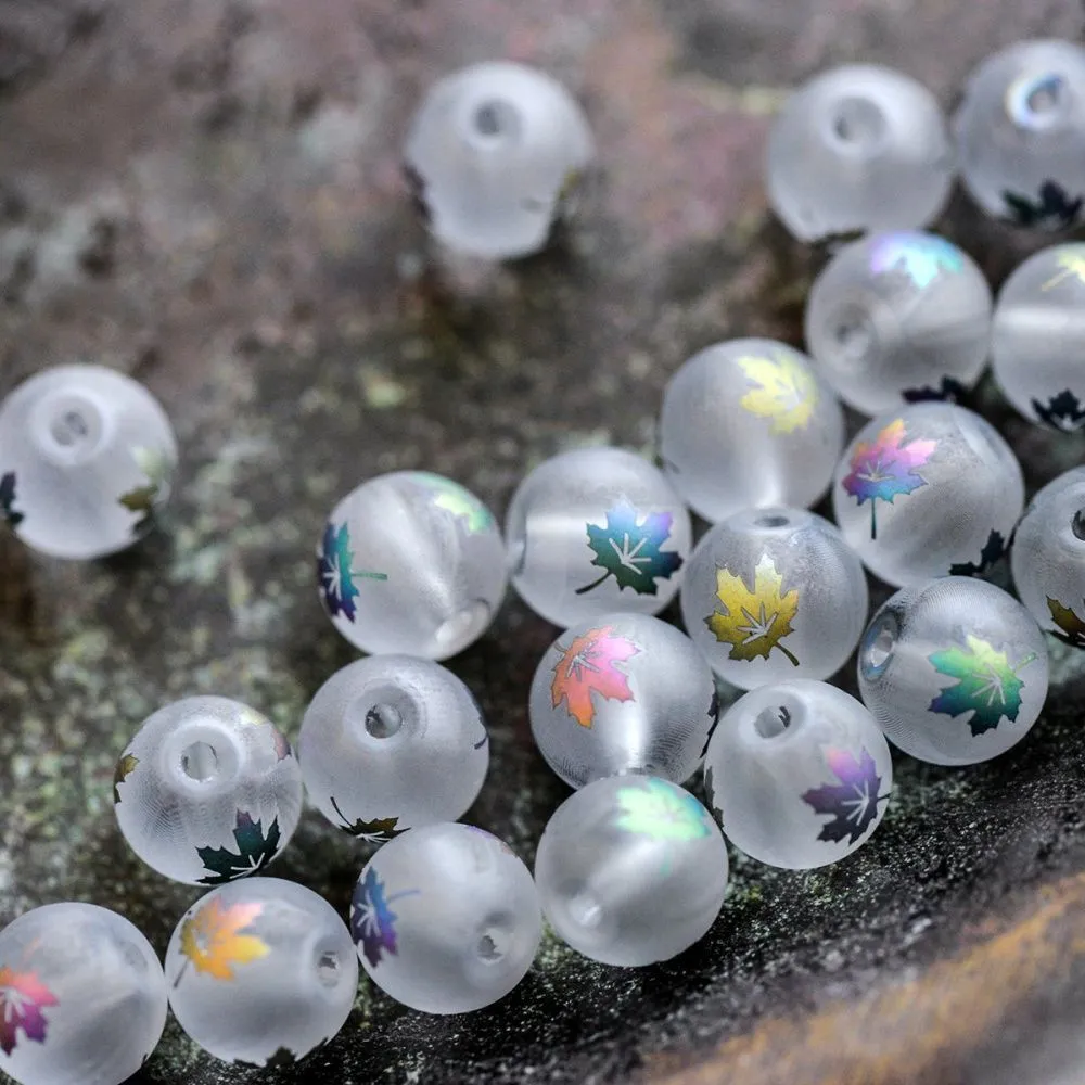 бусина, стекло "кленовый лист", цвет прозрачный/мультиколор, 8-8.5 мм