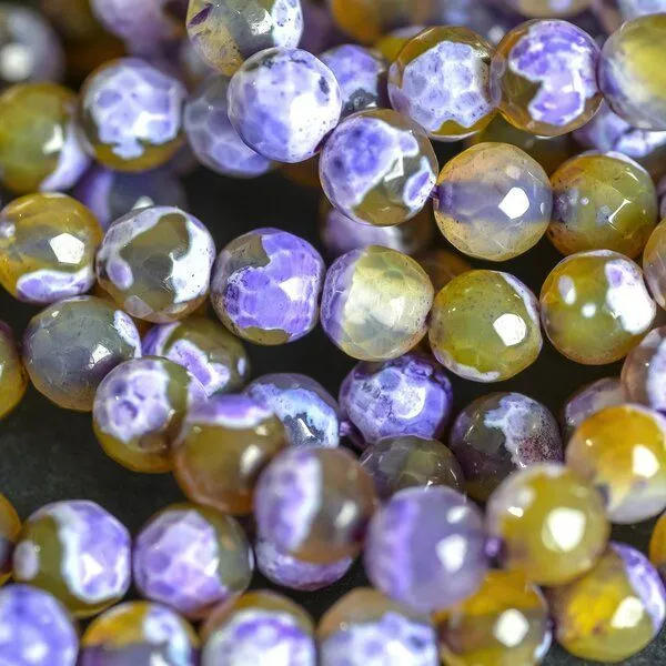 бусина агат 6, граненый, цвет желтый/фиолетовый, колорир., 6 мм (стренд 18 шт.)