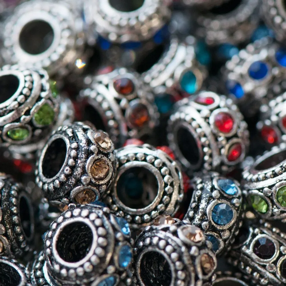 ес бусина "роскошь 2", стразы, цвет платина, 10х6 мм