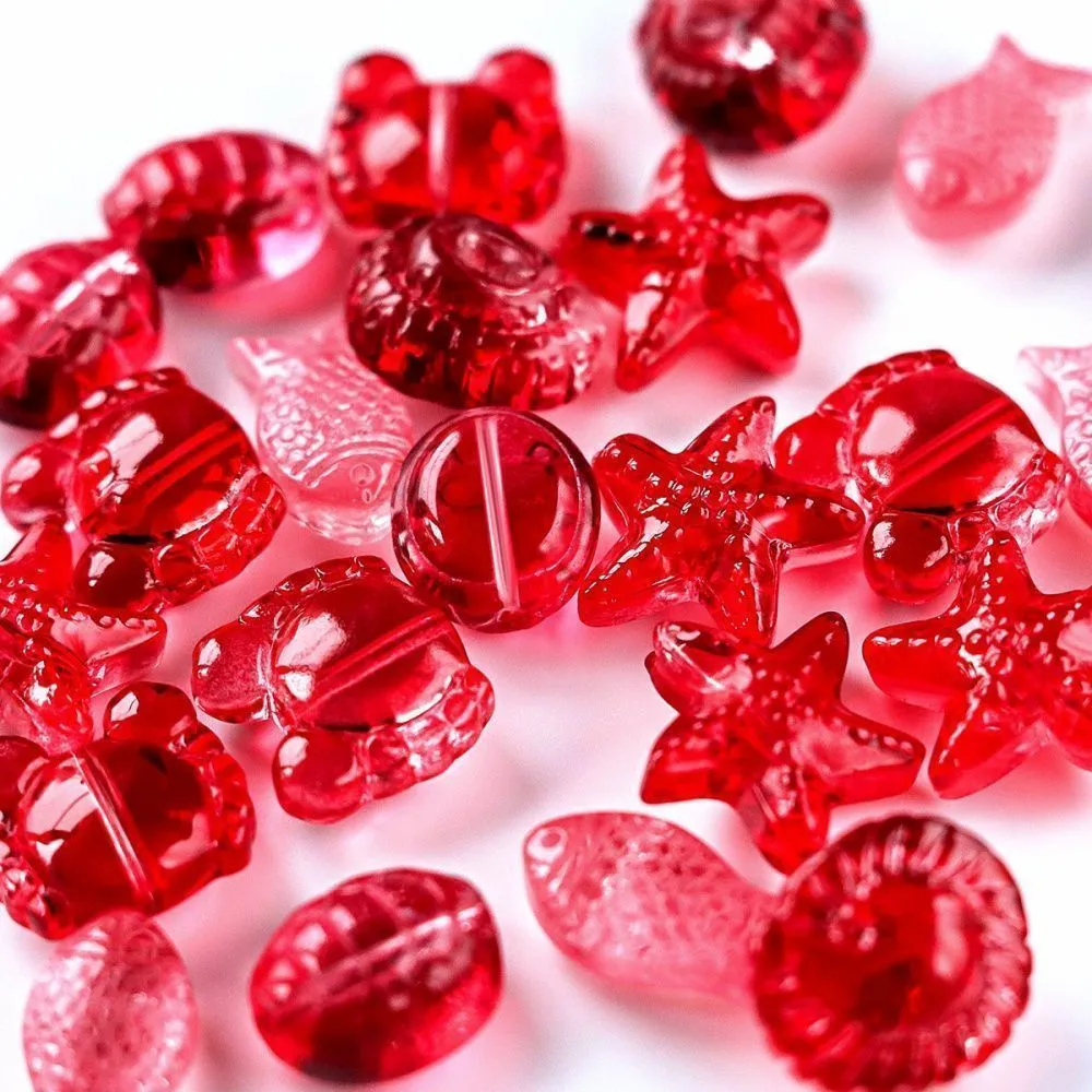 набор бусин "океан", цвет красный, набор 25 шт