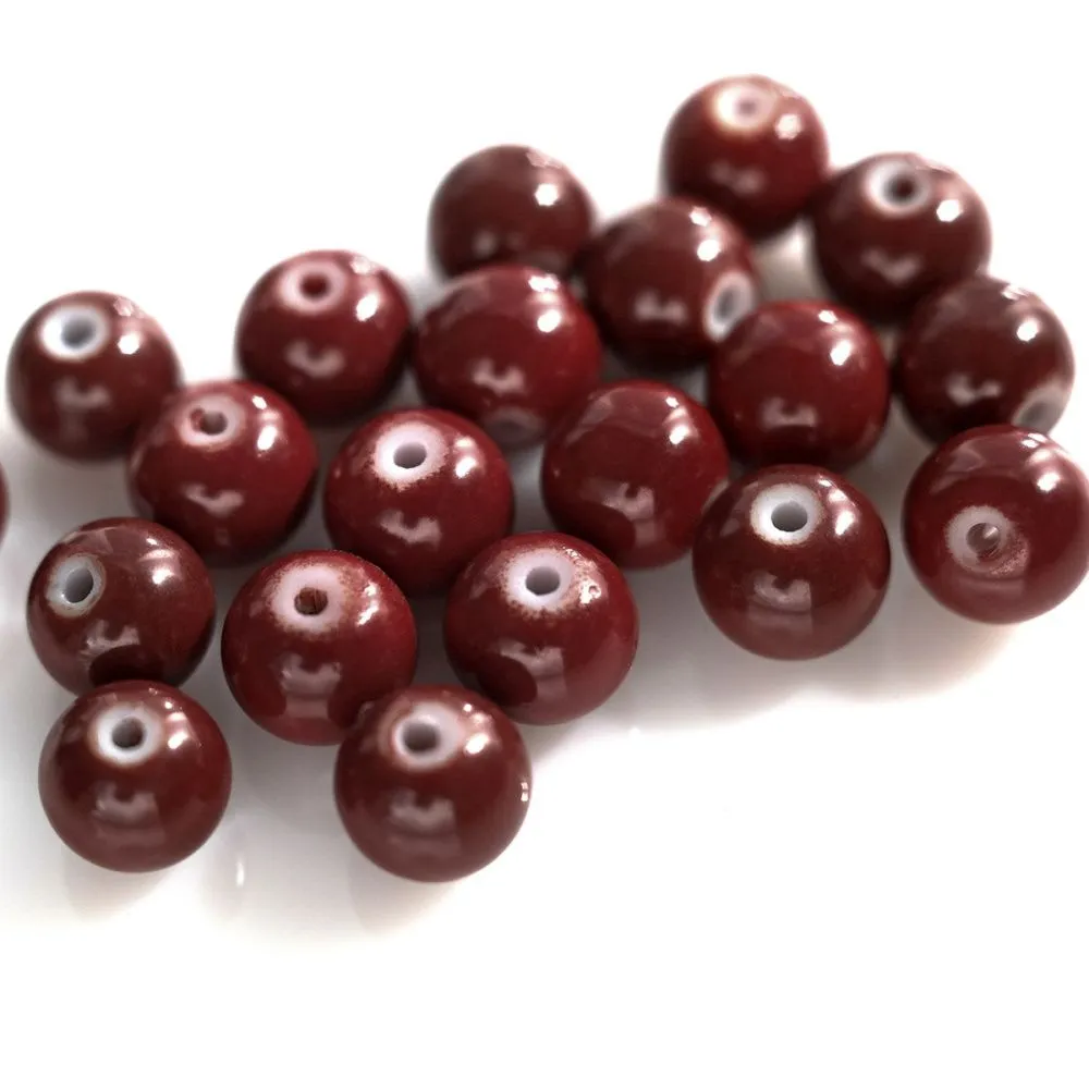 бусина, стекло 8, окрашенная, цвет бордовый, 8 мм