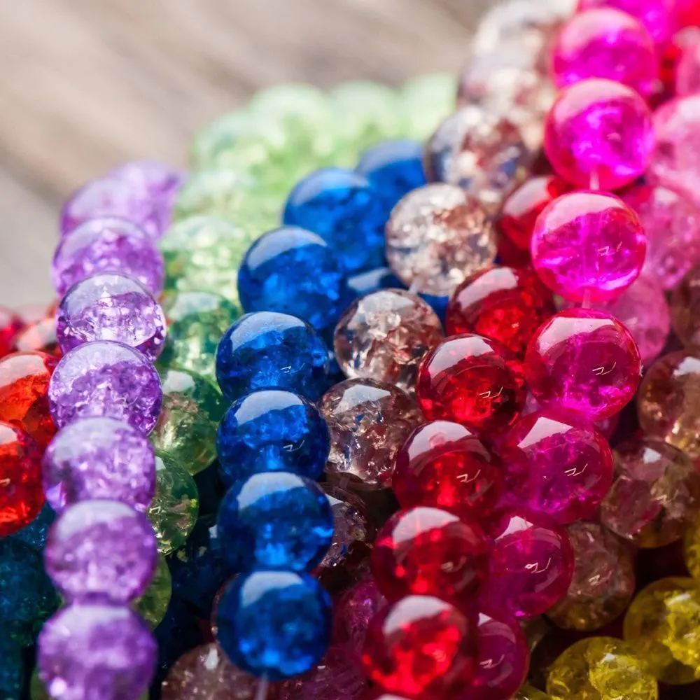 бусина, стекло "кракле", цветовой микс, 8 мм