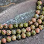 Бусина унакит 6, цвет зелено-коричневый, 6 мм (стренд 18 шт.)