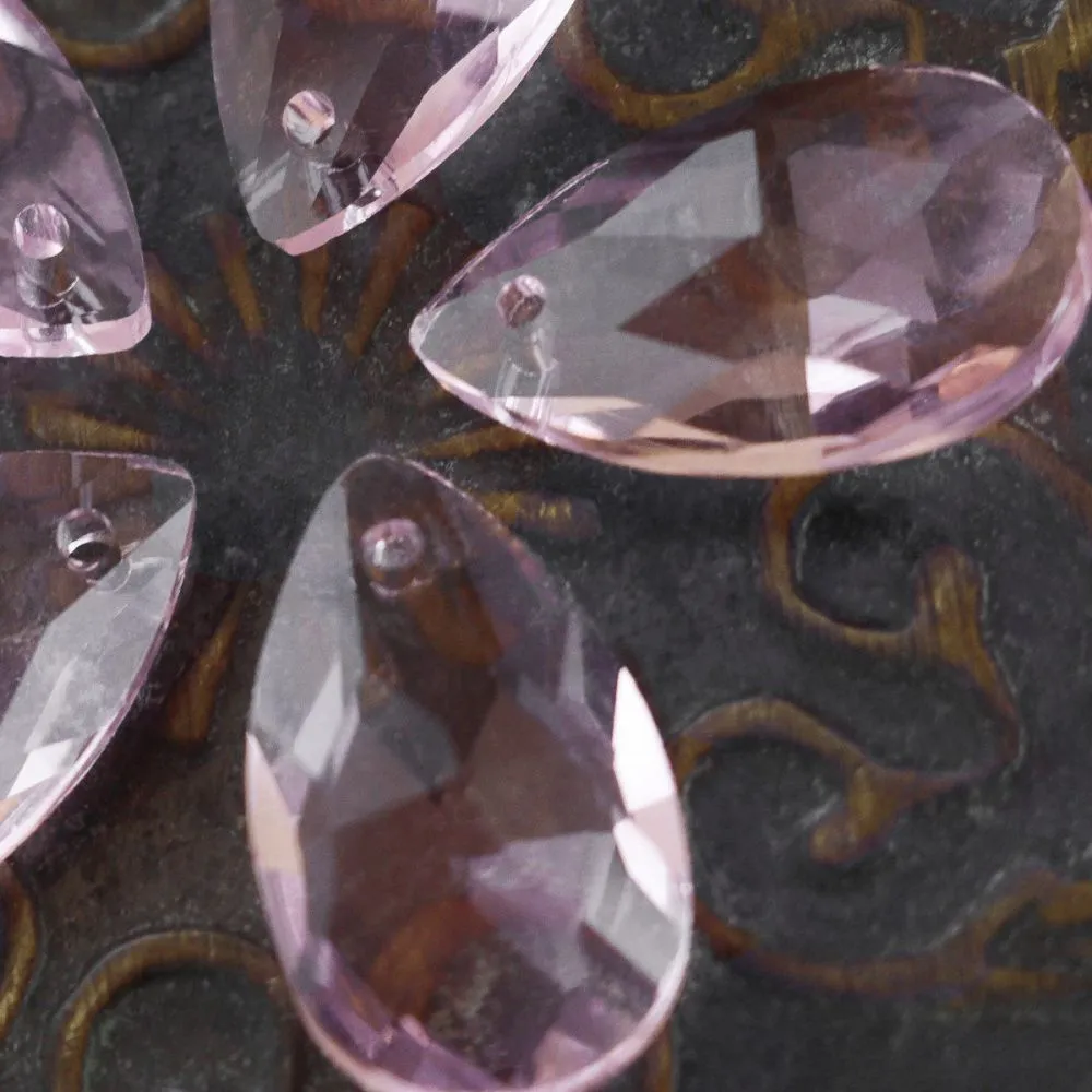 подвеска стеклянная "капля", граненая, цвет розовый, 22х13 мм