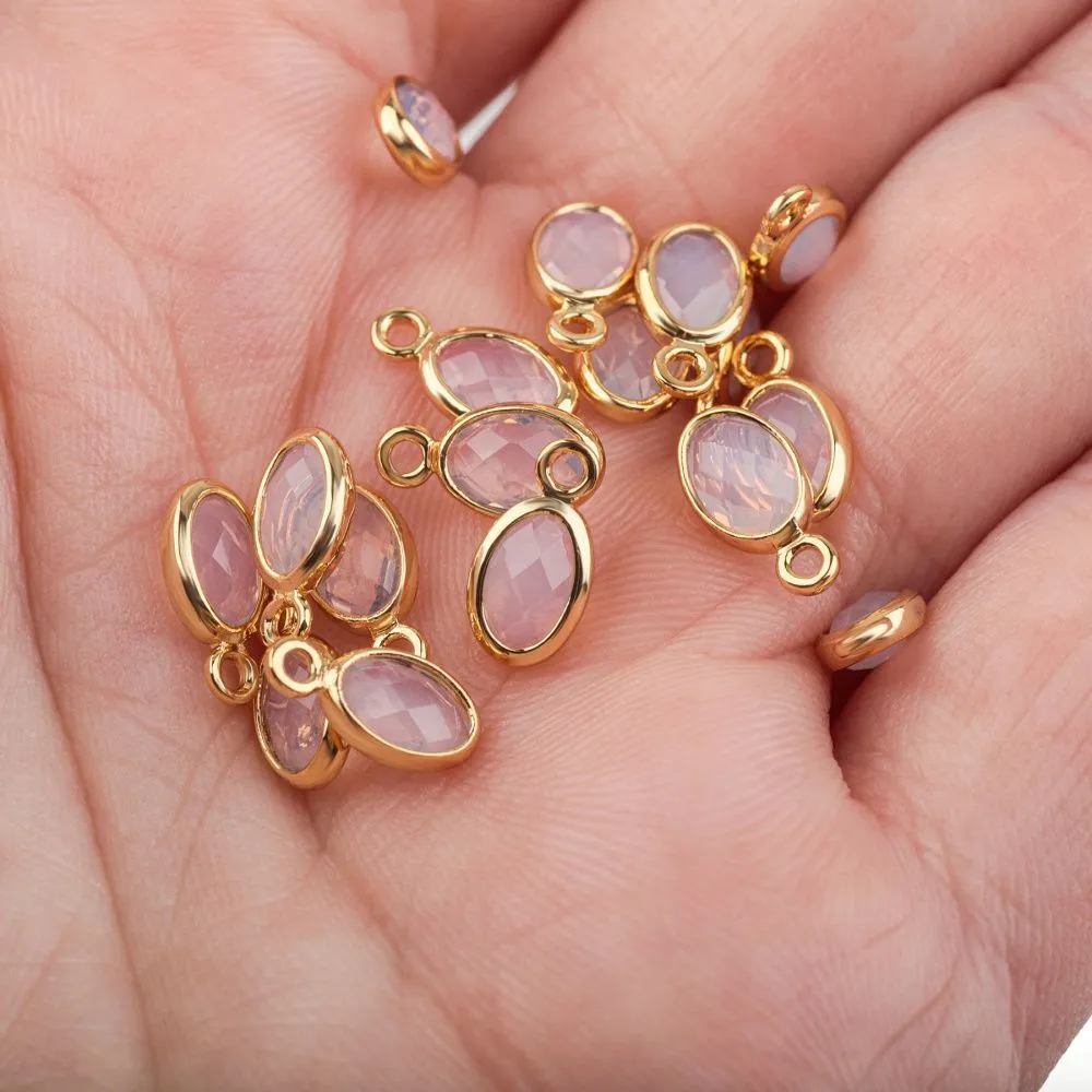 подвеска металл "эллипс", позолота/бледно-розовый, 9x4.5x2 мм