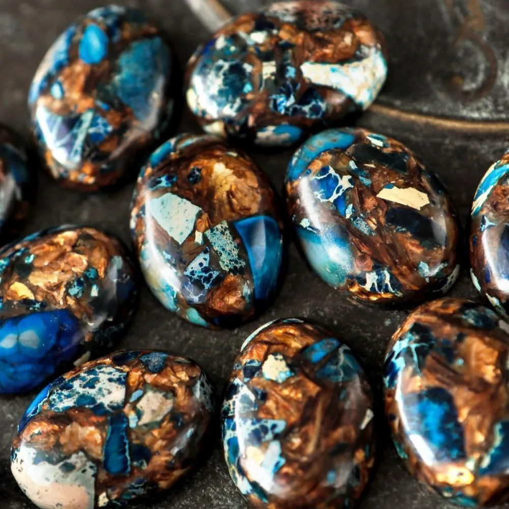 кабошон им. варисцита, овальный, цвет медный/грязно-голубой, 25x18x7 мм